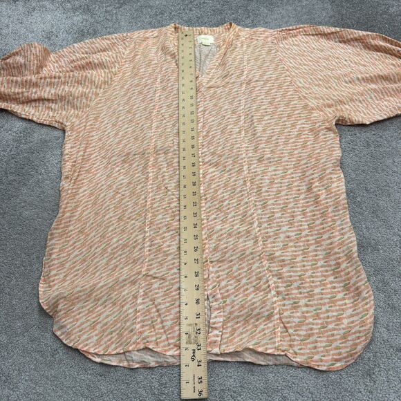 Maeve Anthropologie Textured Striped Tunic Blouse Womens Medium Orange V-Neck - Picture 9 of 13
